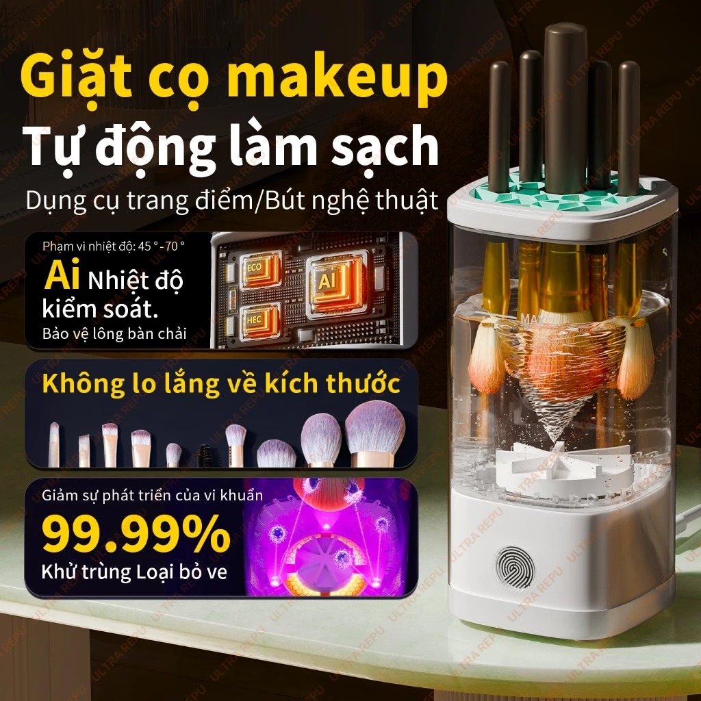 Máy rửa cọ makeup Tự động rửa cọ Máy sấy Khử trùng Loại bỏ mạt Portable Cọ vẽ màu nước Bộ Giặt Cọ Makeup