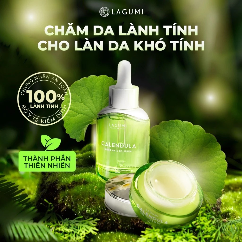 Bộ Kem dưỡng ẩm & làm sáng cho mẹ bầu, sau sinh LAGUMI Calendula B5 30gr và Serum LAGUMI Super HA 30ml