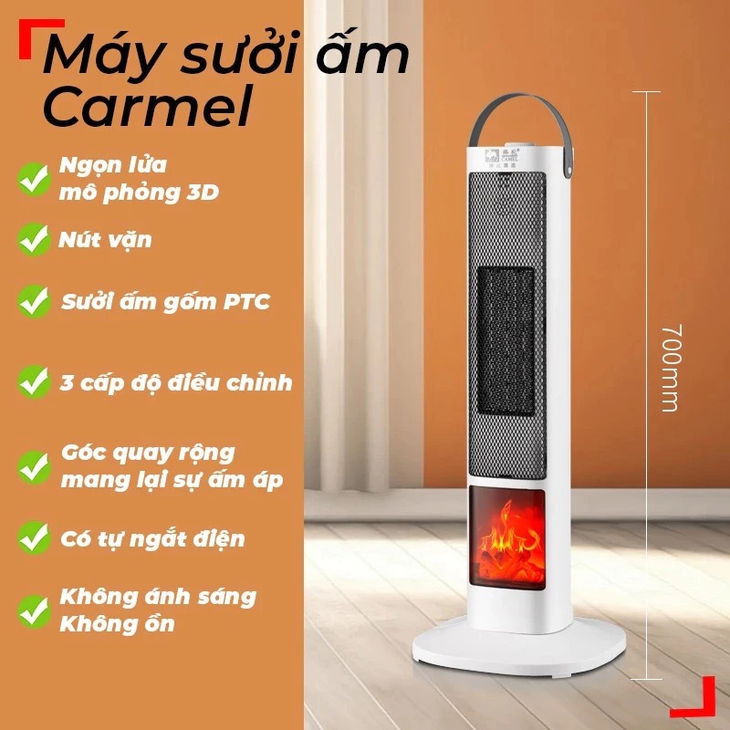 Máy Sưởi Gốm Chính Hãng Có Ngọn Lửa 3D, Công Nghệ An Toàn Chip Tự Ngắt, Không Đốt Cháy Oxi – BONIE MALL