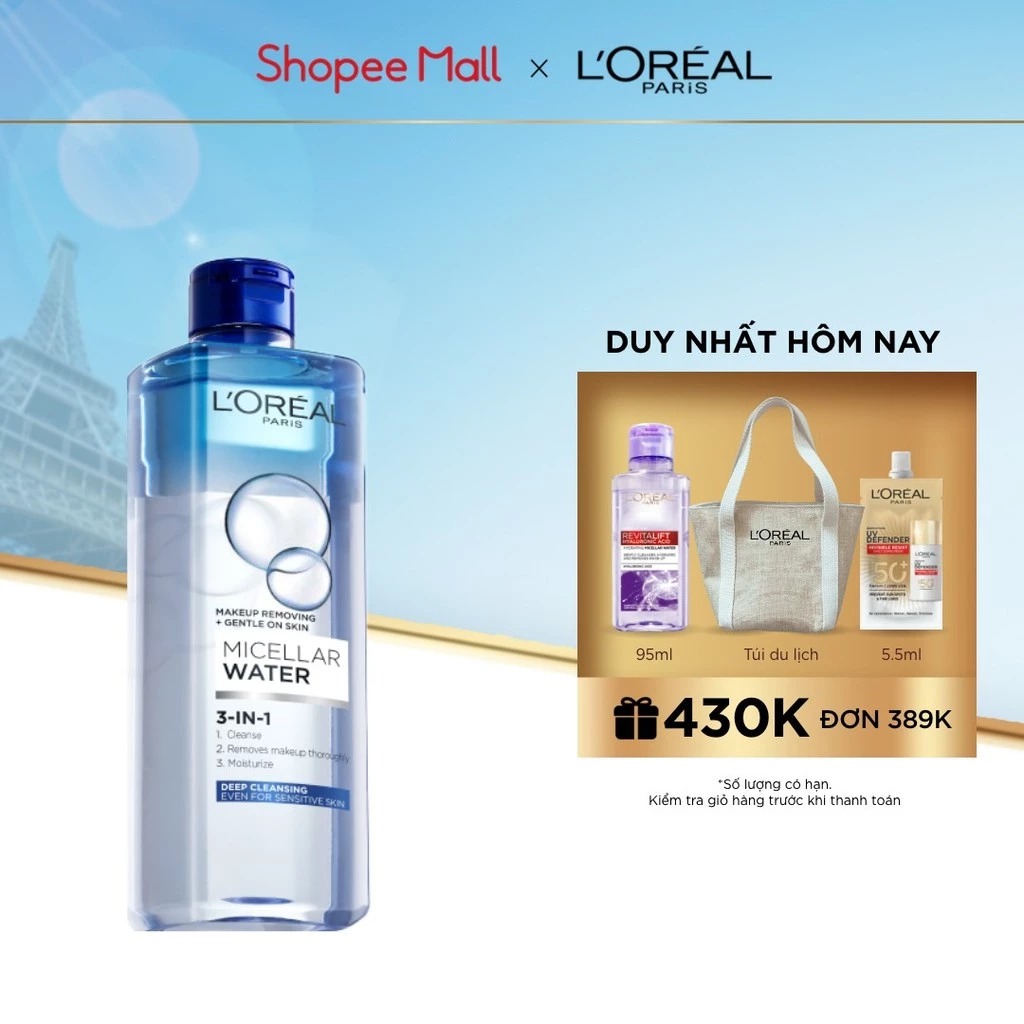 Nước tẩy trang và làm sạch sâu 3-in-1 L’Oreal Paris Micellar Water 400ml