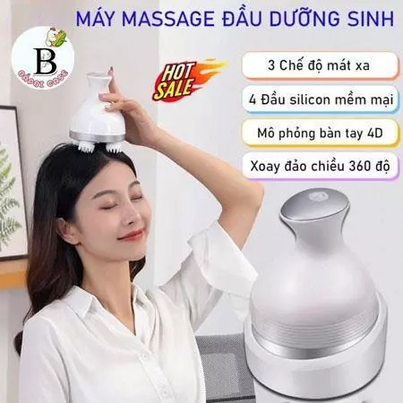 Máy massage đầu dưỡng sinh 3 chế độ, máy mát xa cầm tay 4 đầu silicon xoay 360 độ tiện lợi