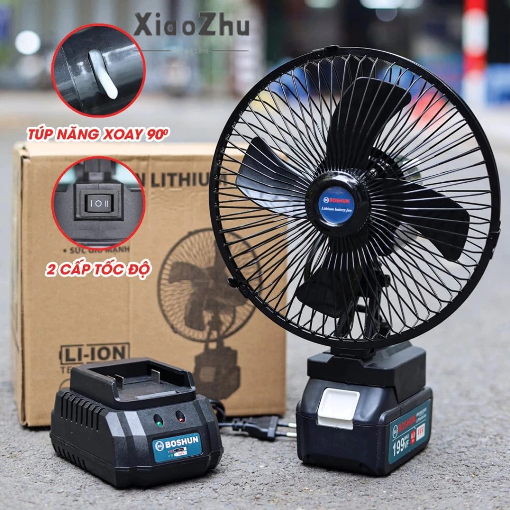 Quạt điện lithium ngoài trời không dây lắc đầu tuổi thọ pin dài động cơ đồng nguyên chất Quạt gió mạnh