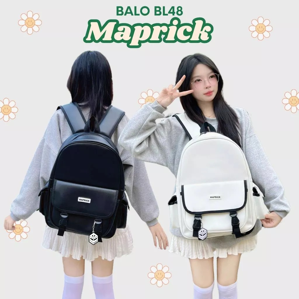 Balo da PU đi học đi chơi kiểu dáng Basic cho nam nữ, 41x30x13cm, Hàng có sẵn Backpack da đeo vai balo BL48