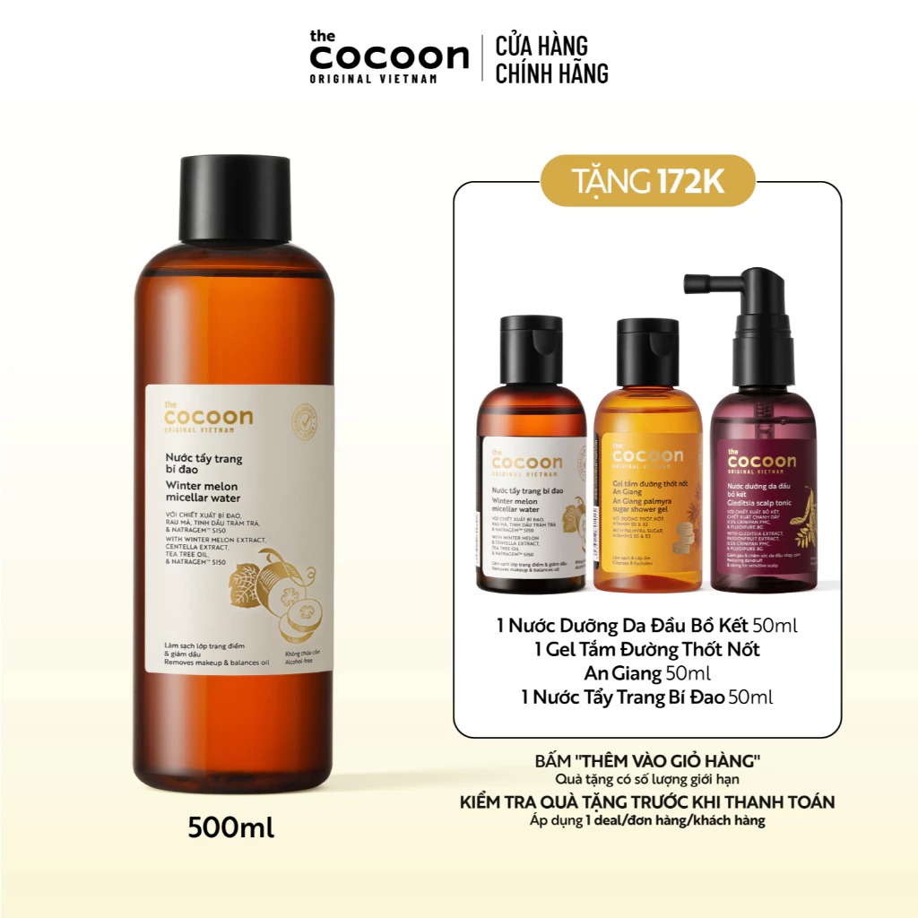 Bigsize – Nước tẩy trang bí đao Cocoon tẩy sạch makeup & giảm dầu 500ml