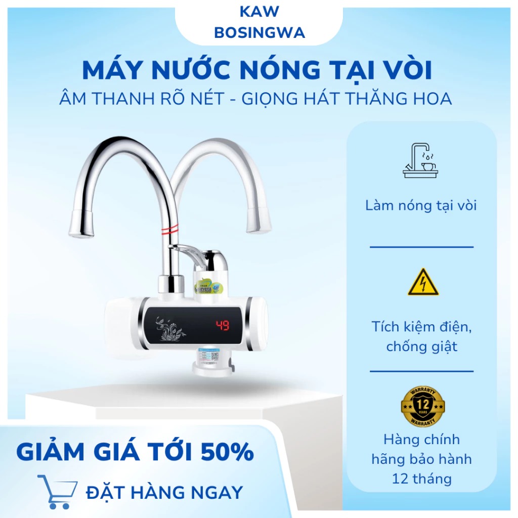 Máy nước nóng lạnh tại vòi, có màn hình LED hiển thị nhiệt độ, chống giật an toàn khi sử dụng