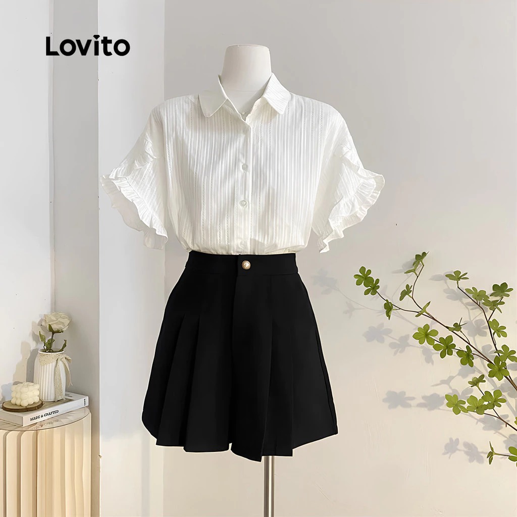 Áo Lovito thanh lịch jacquard xếp nếp màu trắng dễ thương mùa xuân hè cho nữ L142LD441